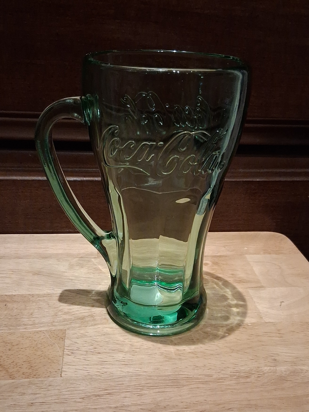 Coca Cola Green Glass Mug with Embossed Logo